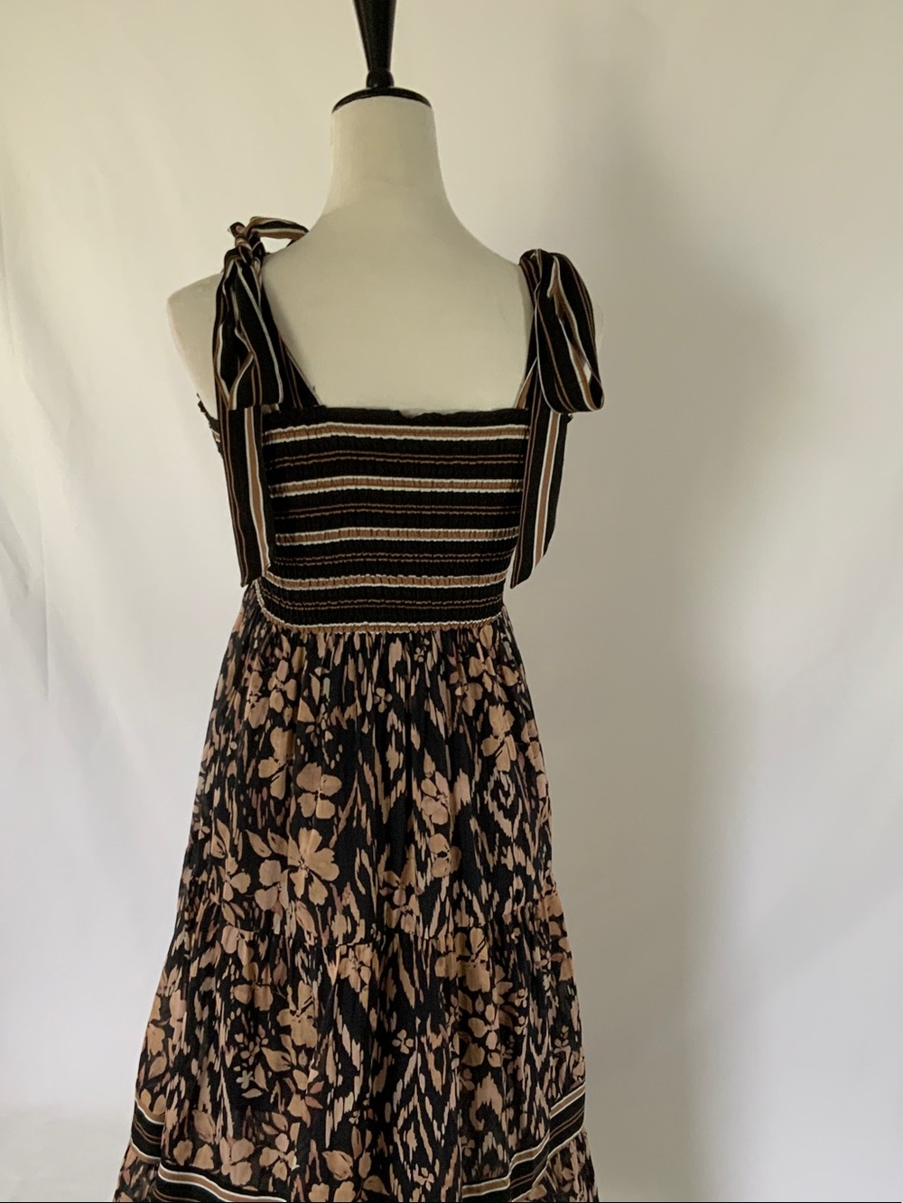 By Together Black & Beige Floral-Stripe Maxi Dress with Tie Straps - Picture 6 of 8